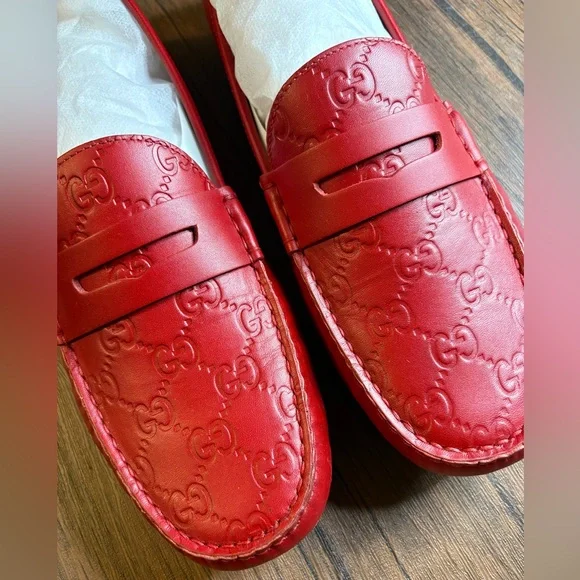 ❤️ Gucci Red “Guccissima” Driver Leather Loafers ❤️